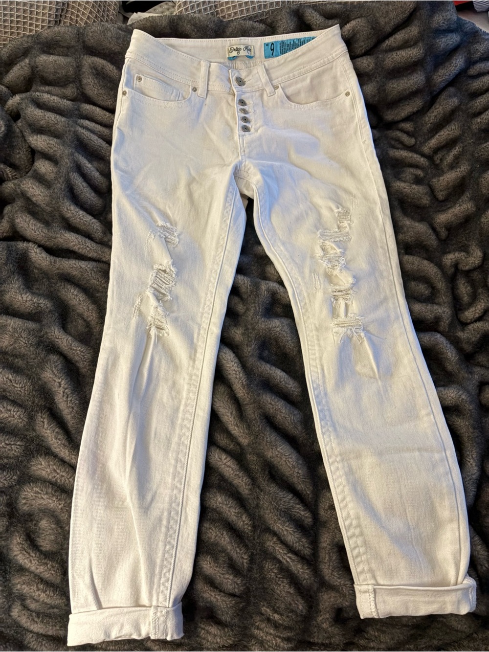White Distressed Straight-Leg Jeans - Button-Fly